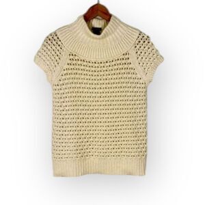 Ann Taylor High Neck Short Sleeve Crochet Open Knit Angora Sweater SP